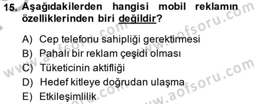 Medya ve Reklam Dersi 2014 - 2015 Yılı (Final) Dönem Sonu Sınav Soruları 15. Soru