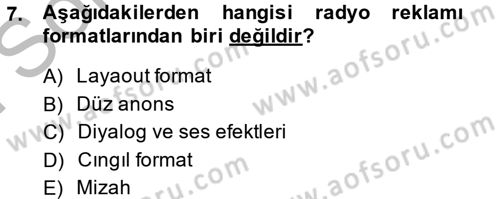Medya ve Reklam Dersi 2014 - 2015 Yılı (Final) Dönem Sonu Sınav Soruları 7. Soru