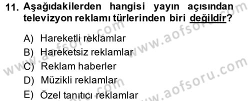 Medya ve Reklam Dersi 2014 - 2015 Yılı Tek Ders Sınav Soruları 11. Soru