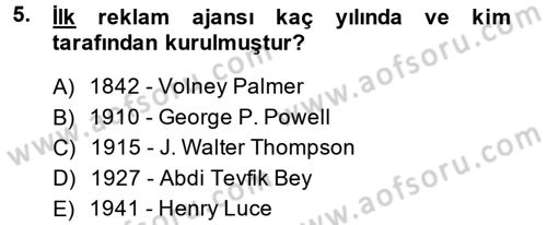 Medya ve Reklam Dersi 2014 - 2015 Yılı Tek Ders Sınav Soruları 5. Soru
