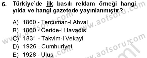 Medya ve Reklam Dersi 2014 - 2015 Yılı Tek Ders Sınav Soruları 6. Soru