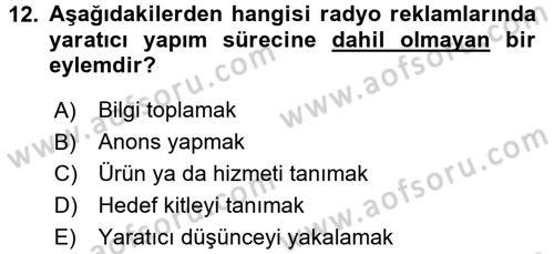 Medya ve Reklam Dersi 2015 - 2016 Yılı (Vize) Ara Sınav Soruları 12. Soru