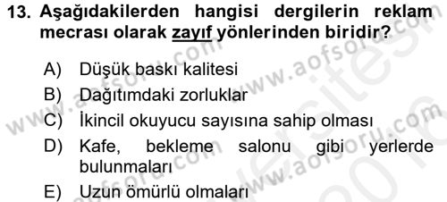 Medya ve Reklam Dersi 2015 - 2016 Yılı (Vize) Ara Sınav Soruları 13. Soru