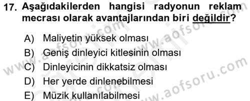 Medya ve Reklam Dersi 2015 - 2016 Yılı (Vize) Ara Sınav Soruları 17. Soru