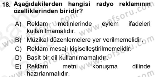 Medya ve Reklam Dersi 2015 - 2016 Yılı (Vize) Ara Sınav Soruları 18. Soru