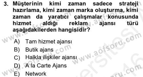 Medya ve Reklam Dersi 2015 - 2016 Yılı (Vize) Ara Sınav Soruları 3. Soru