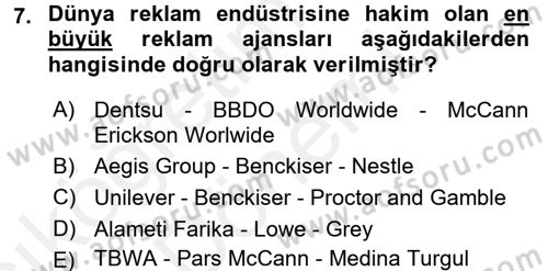 Medya ve Reklam Dersi 2015 - 2016 Yılı (Vize) Ara Sınav Soruları 7. Soru