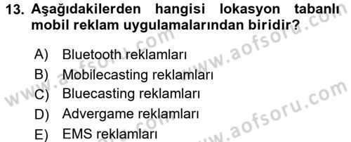Medya ve Reklam Dersi 2015 - 2016 Yılı (Final) Dönem Sonu Sınav Soruları 13. Soru