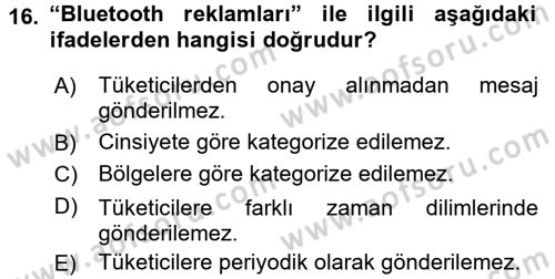 Medya ve Reklam Dersi 2015 - 2016 Yılı (Final) Dönem Sonu Sınav Soruları 16. Soru