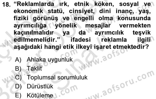 Medya ve Reklam Dersi 2015 - 2016 Yılı (Final) Dönem Sonu Sınav Soruları 18. Soru