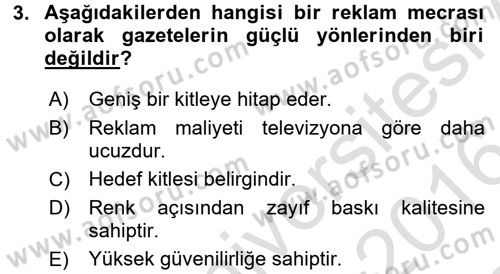 Medya ve Reklam Dersi 2015 - 2016 Yılı (Final) Dönem Sonu Sınav Soruları 3. Soru