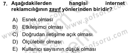 Medya ve Reklam Dersi 2015 - 2016 Yılı (Final) Dönem Sonu Sınav Soruları 7. Soru