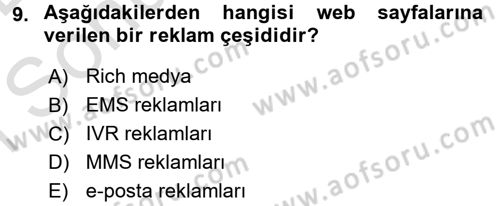 Medya ve Reklam Dersi 2015 - 2016 Yılı (Final) Dönem Sonu Sınav Soruları 9. Soru