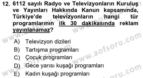 Medya ve Reklam Dersi 2015 - 2016 Yılı Tek Ders Sınav Soruları 12. Soru