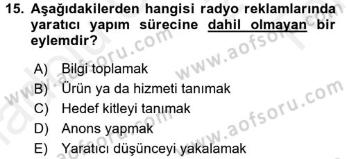 Medya ve Reklam Dersi 2015 - 2016 Yılı Tek Ders Sınav Soruları 15. Soru