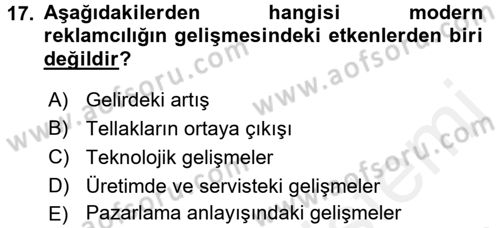 Medya ve Reklam Dersi 2015 - 2016 Yılı Tek Ders Sınav Soruları 17. Soru