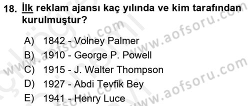 Medya ve Reklam Dersi 2015 - 2016 Yılı Tek Ders Sınav Soruları 18. Soru