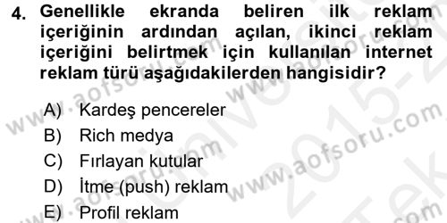 Medya ve Reklam Dersi 2015 - 2016 Yılı Tek Ders Sınav Soruları 4. Soru