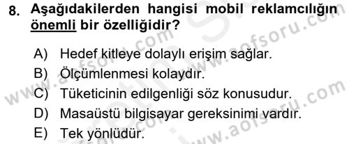 Medya ve Reklam Dersi 2015 - 2016 Yılı Tek Ders Sınav Soruları 8. Soru