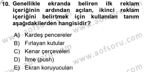 Medya ve Reklam Dersi 2016 - 2017 Yılı 3 Ders Sınav Soruları 10. Soru