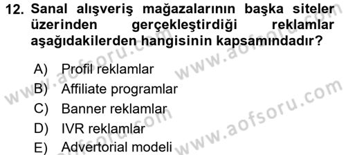 Medya ve Reklam Dersi 2016 - 2017 Yılı 3 Ders Sınav Soruları 12. Soru