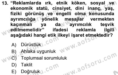 Medya ve Reklam Dersi 2016 - 2017 Yılı 3 Ders Sınav Soruları 13. Soru