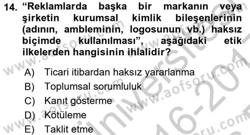 Medya ve Reklam Dersi 2016 - 2017 Yılı 3 Ders Sınav Soruları 14. Soru
