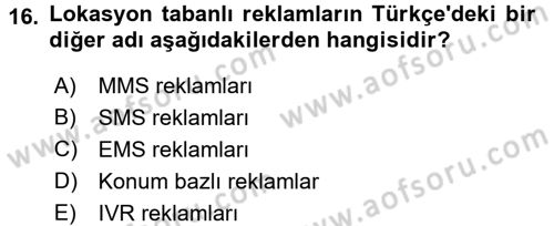 Medya ve Reklam Dersi 2016 - 2017 Yılı 3 Ders Sınav Soruları 16. Soru