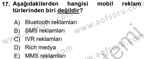 Medya ve Reklam Dersi 2016 - 2017 Yılı 3 Ders Sınav Soruları 17. Soru
