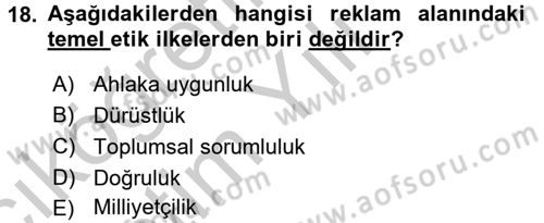 Medya ve Reklam Dersi 2016 - 2017 Yılı 3 Ders Sınav Soruları 18. Soru