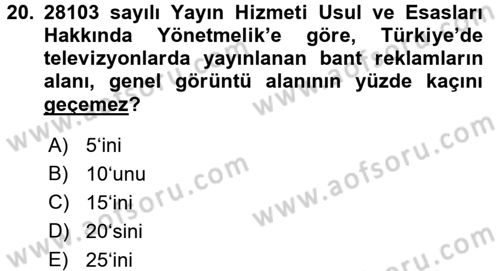 Medya ve Reklam Dersi 2016 - 2017 Yılı 3 Ders Sınav Soruları 20. Soru