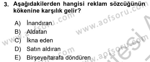 Medya ve Reklam Dersi 2016 - 2017 Yılı 3 Ders Sınav Soruları 3. Soru