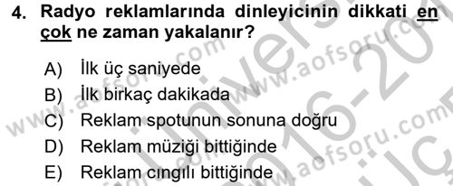 Medya ve Reklam Dersi 2016 - 2017 Yılı 3 Ders Sınav Soruları 4. Soru