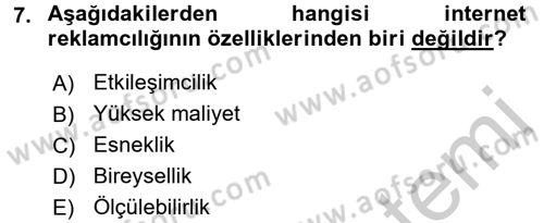 Medya ve Reklam Dersi 2016 - 2017 Yılı 3 Ders Sınav Soruları 7. Soru
