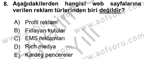 Medya ve Reklam Dersi 2016 - 2017 Yılı 3 Ders Sınav Soruları 8. Soru
