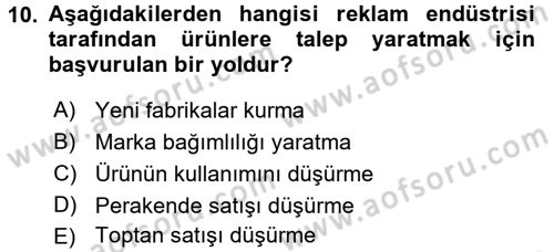 Medya ve Reklam Dersi 2016 - 2017 Yılı (Vize) Ara Sınav Soruları 10. Soru