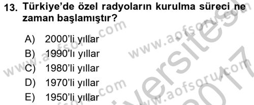 Medya ve Reklam Dersi 2016 - 2017 Yılı (Vize) Ara Sınav Soruları 13. Soru