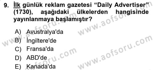 Medya ve Reklam Dersi 2016 - 2017 Yılı (Vize) Ara Sınav Soruları 9. Soru