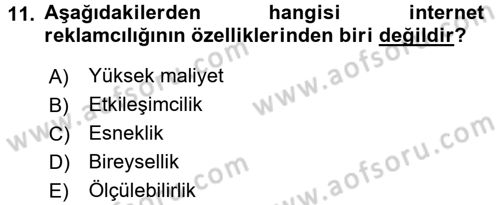 Medya ve Reklam Dersi 2016 - 2017 Yılı (Final) Dönem Sonu Sınav Soruları 11. Soru