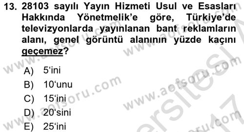 Medya ve Reklam Dersi 2016 - 2017 Yılı (Final) Dönem Sonu Sınav Soruları 13. Soru