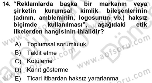 Medya ve Reklam Dersi 2016 - 2017 Yılı (Final) Dönem Sonu Sınav Soruları 14. Soru
