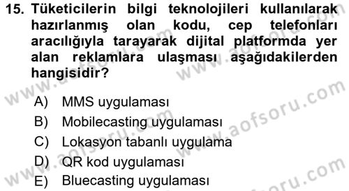 Medya ve Reklam Dersi 2016 - 2017 Yılı (Final) Dönem Sonu Sınav Soruları 15. Soru