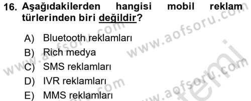 Medya ve Reklam Dersi 2016 - 2017 Yılı (Final) Dönem Sonu Sınav Soruları 16. Soru