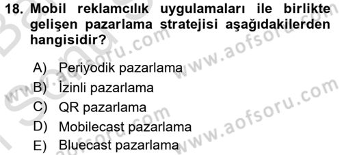 Medya ve Reklam Dersi 2016 - 2017 Yılı (Final) Dönem Sonu Sınav Soruları 18. Soru