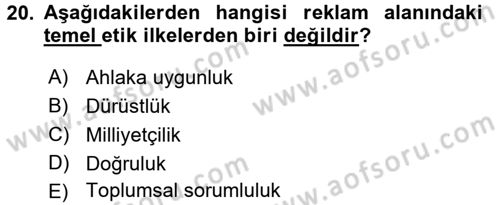 Medya ve Reklam Dersi 2016 - 2017 Yılı (Final) Dönem Sonu Sınav Soruları 20. Soru