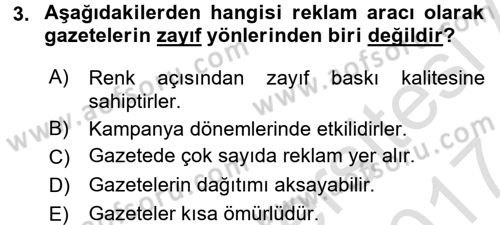 Medya ve Reklam Dersi 2016 - 2017 Yılı (Final) Dönem Sonu Sınav Soruları 3. Soru