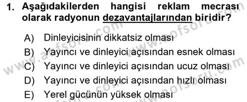 Medya ve Reklam Dersi 2017 - 2018 Yılı 3 Ders Sınav Soruları 1. Soru