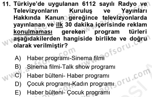Medya ve Reklam Dersi 2017 - 2018 Yılı 3 Ders Sınav Soruları 11. Soru