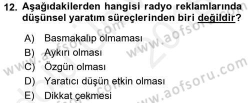Medya ve Reklam Dersi 2017 - 2018 Yılı 3 Ders Sınav Soruları 12. Soru