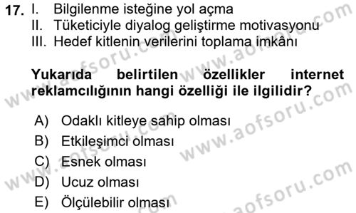 Medya ve Reklam Dersi 2017 - 2018 Yılı 3 Ders Sınav Soruları 17. Soru